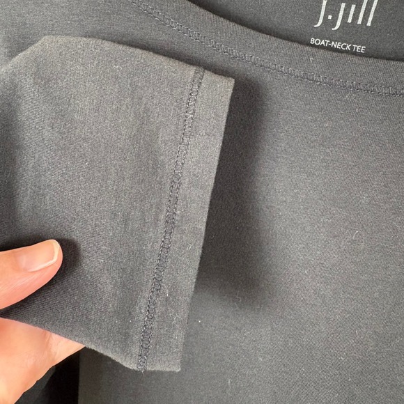 J. Jill Boat-Neck Tee Size L Black Long-Sleeve Cotton Blend Minimalist Basic - Picture 3 of 5